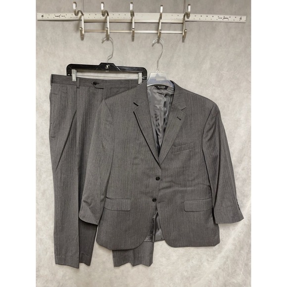 Jos A Bank Suit Men 44S Gray Micro Herringbone Wool 2B Signature 37X26 Pant Luxe
